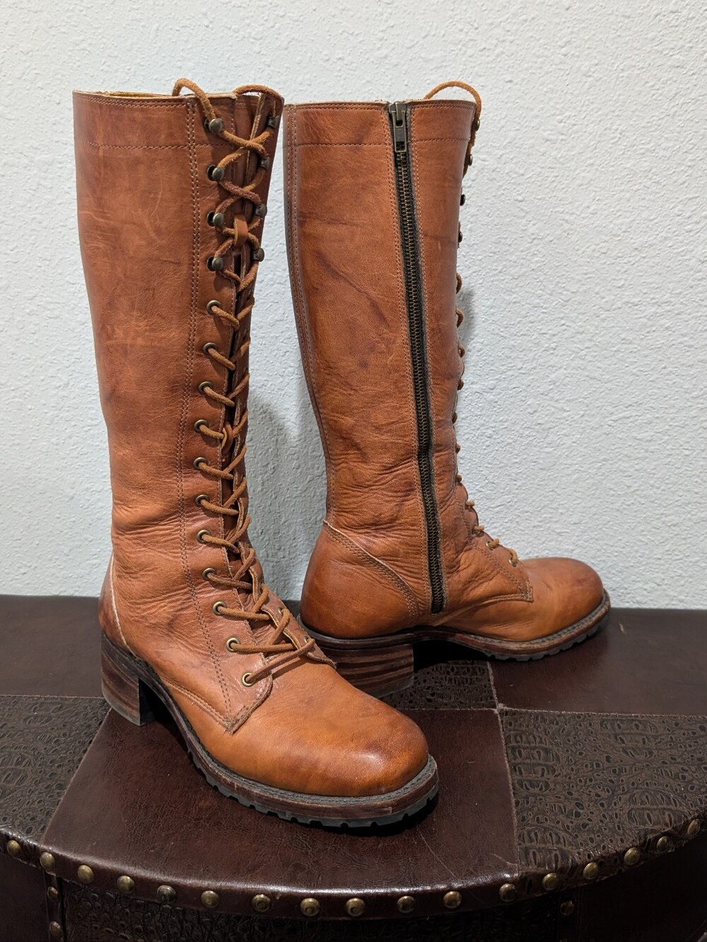Frye Campus Lug Tall Lace Up Boots – Cognac Leather – Size 9 - Picture 13 of 16